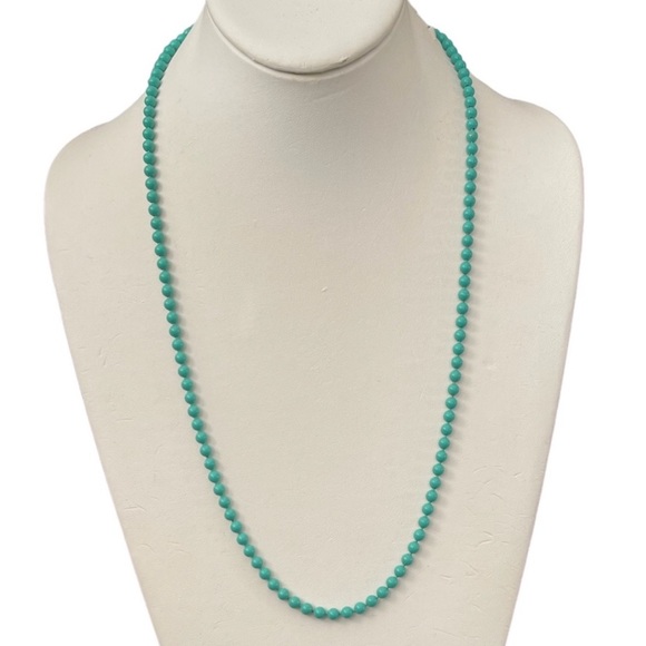 Vintage Jewelry - Turquoise blue enameled brass bead 26 inch necklace